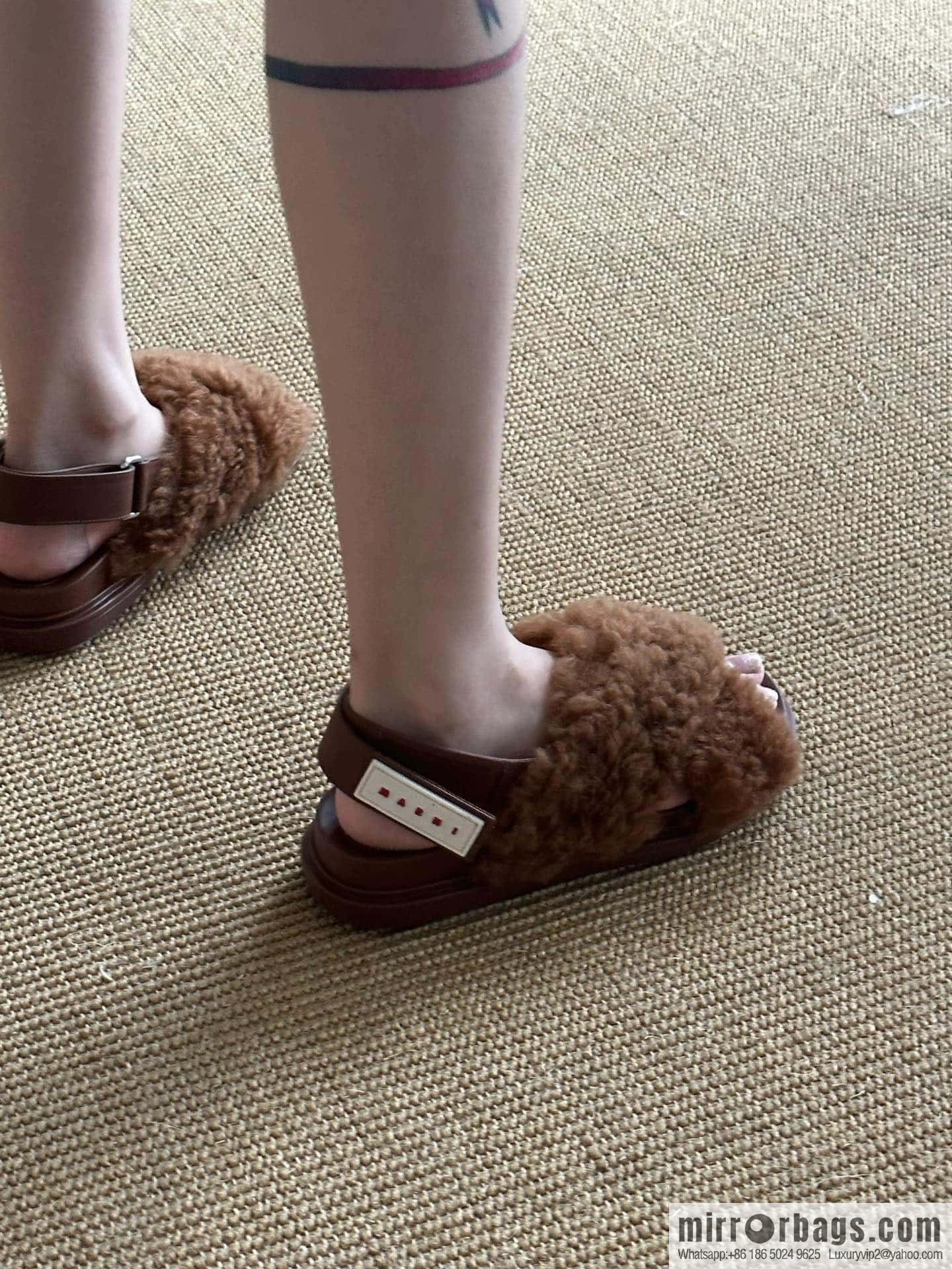 Marni autumn and winter cross-style fur integrated fluff slippers