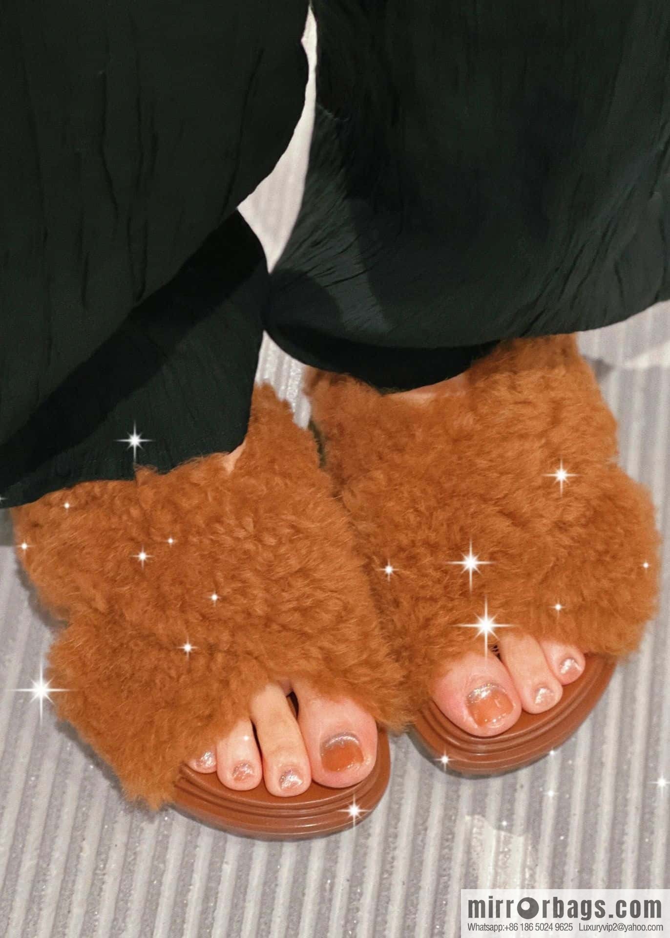 Marni autumn and winter cross-style fur integrated fluff slippers