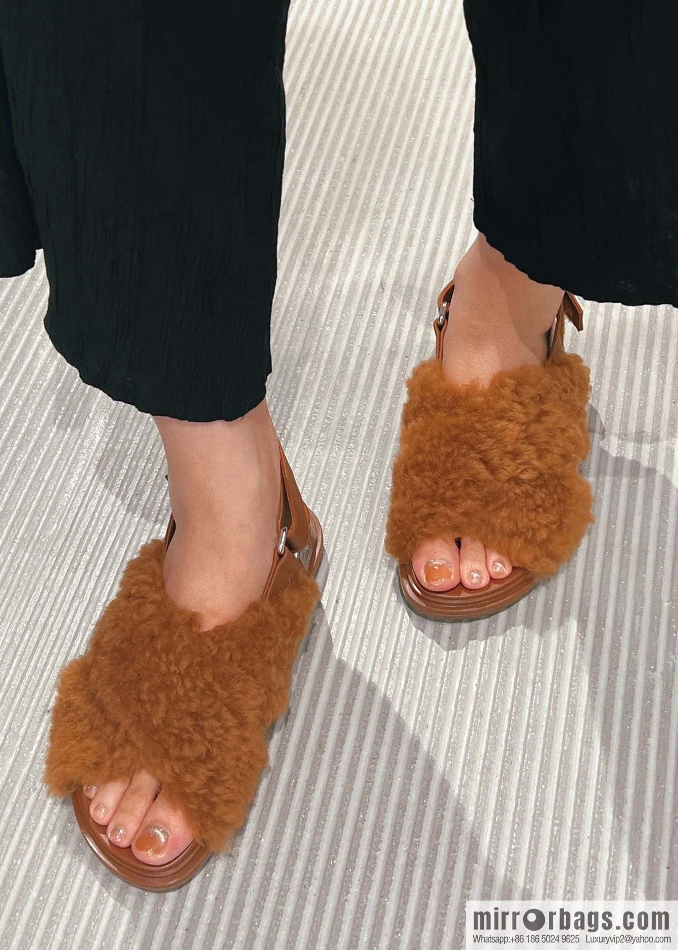 Marni autumn and winter cross-style fur integrated fluff slippers