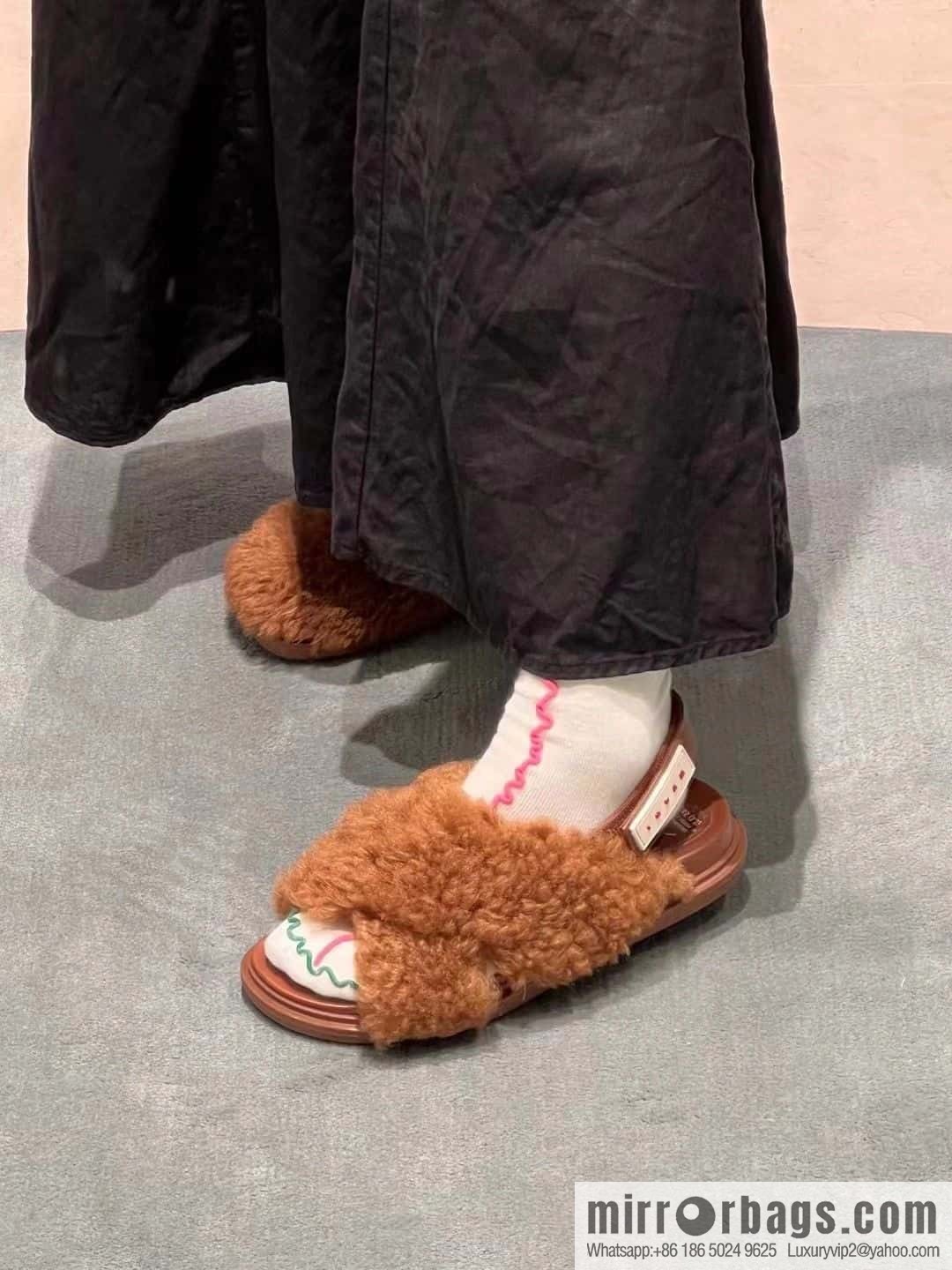 Marni autumn and winter cross-style fur integrated fluff slippers