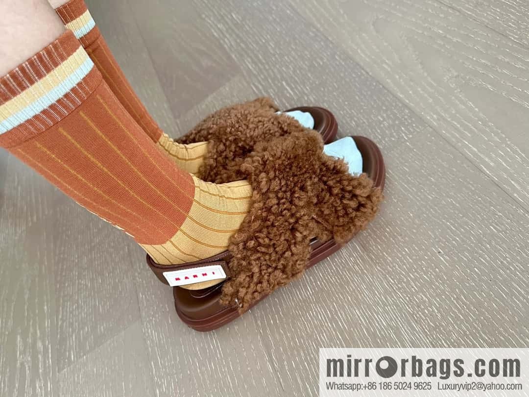 Marni autumn and winter cross-style fur integrated fluff slippers