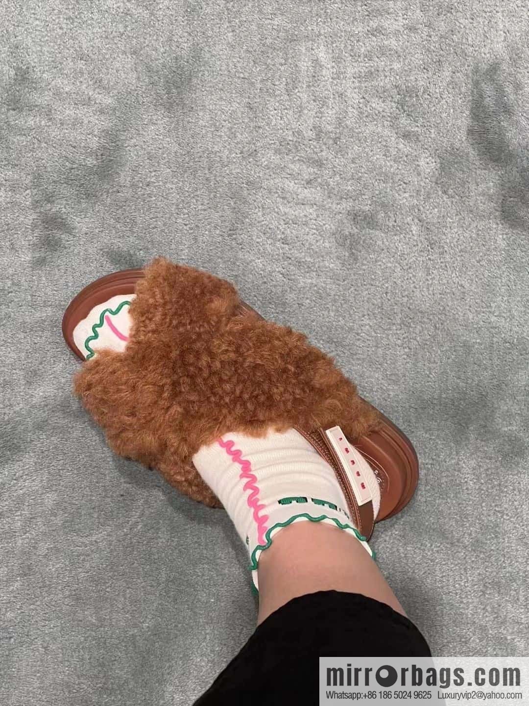 Marni autumn and winter cross-style fur integrated fluff slippers