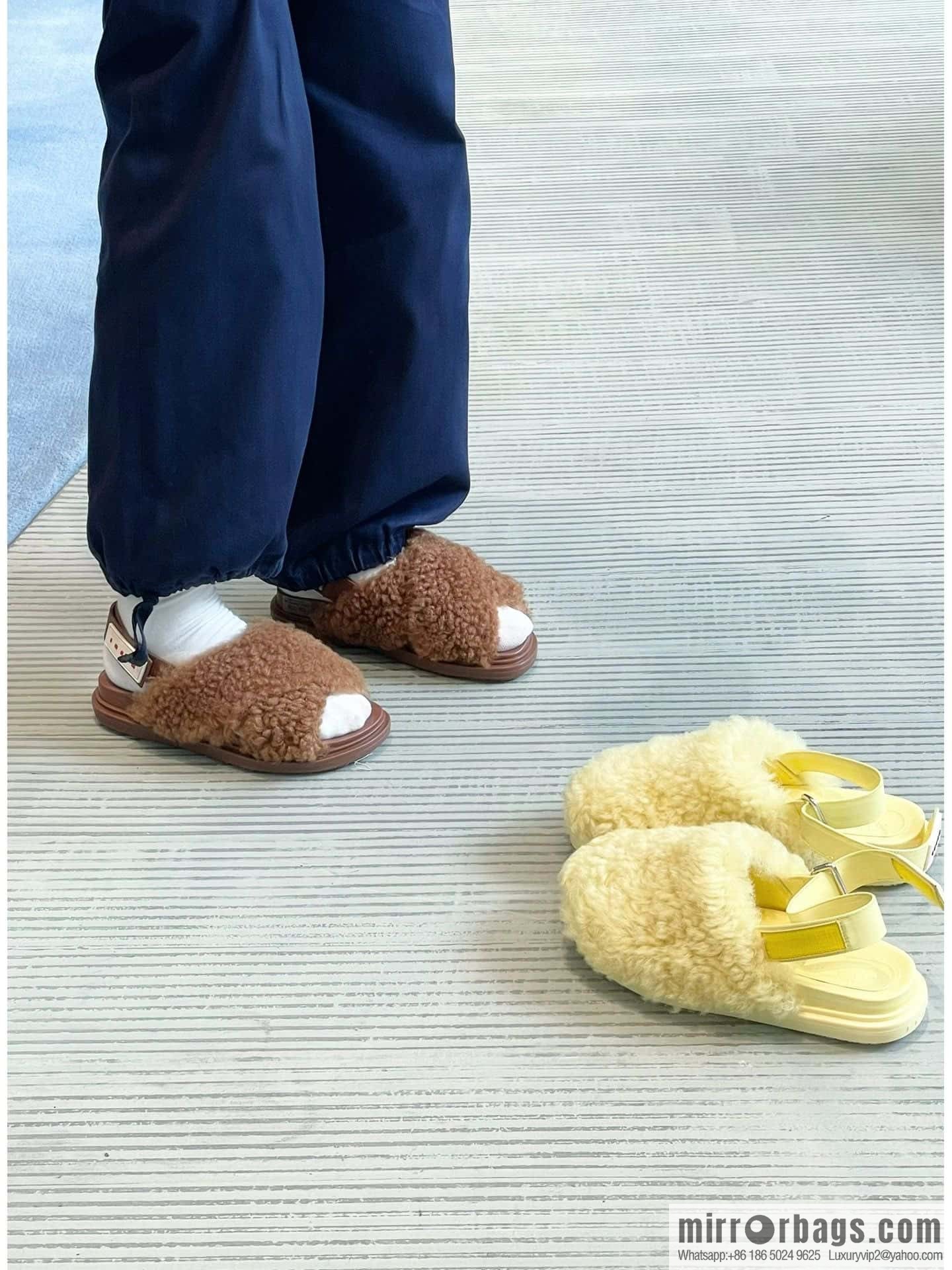 Marni autumn and winter cross-style fur integrated fluff slippers