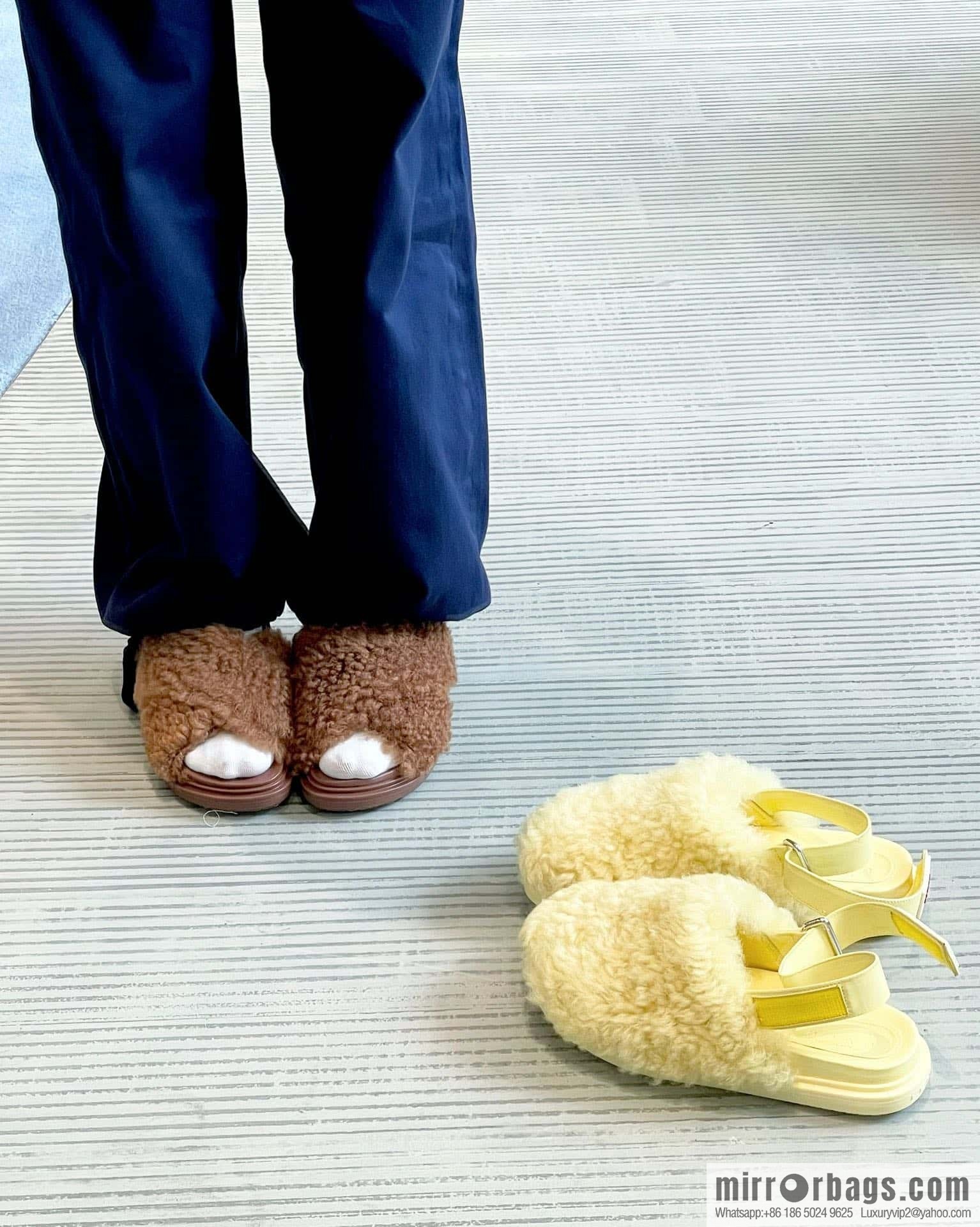 Marni autumn and winter cross-style fur integrated fluff slippers