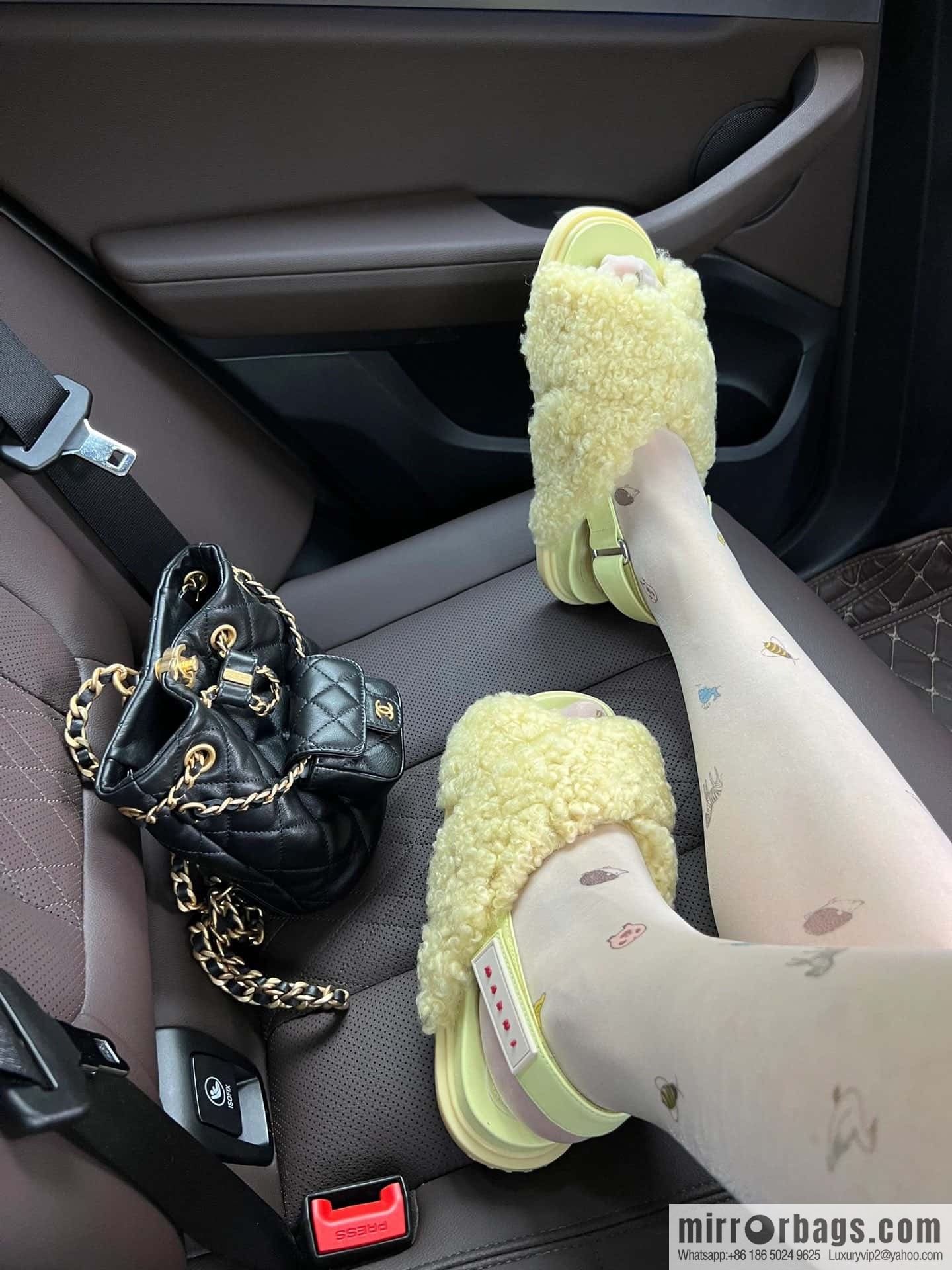 Marni autumn and winter cross-style fur integrated fluff slippers