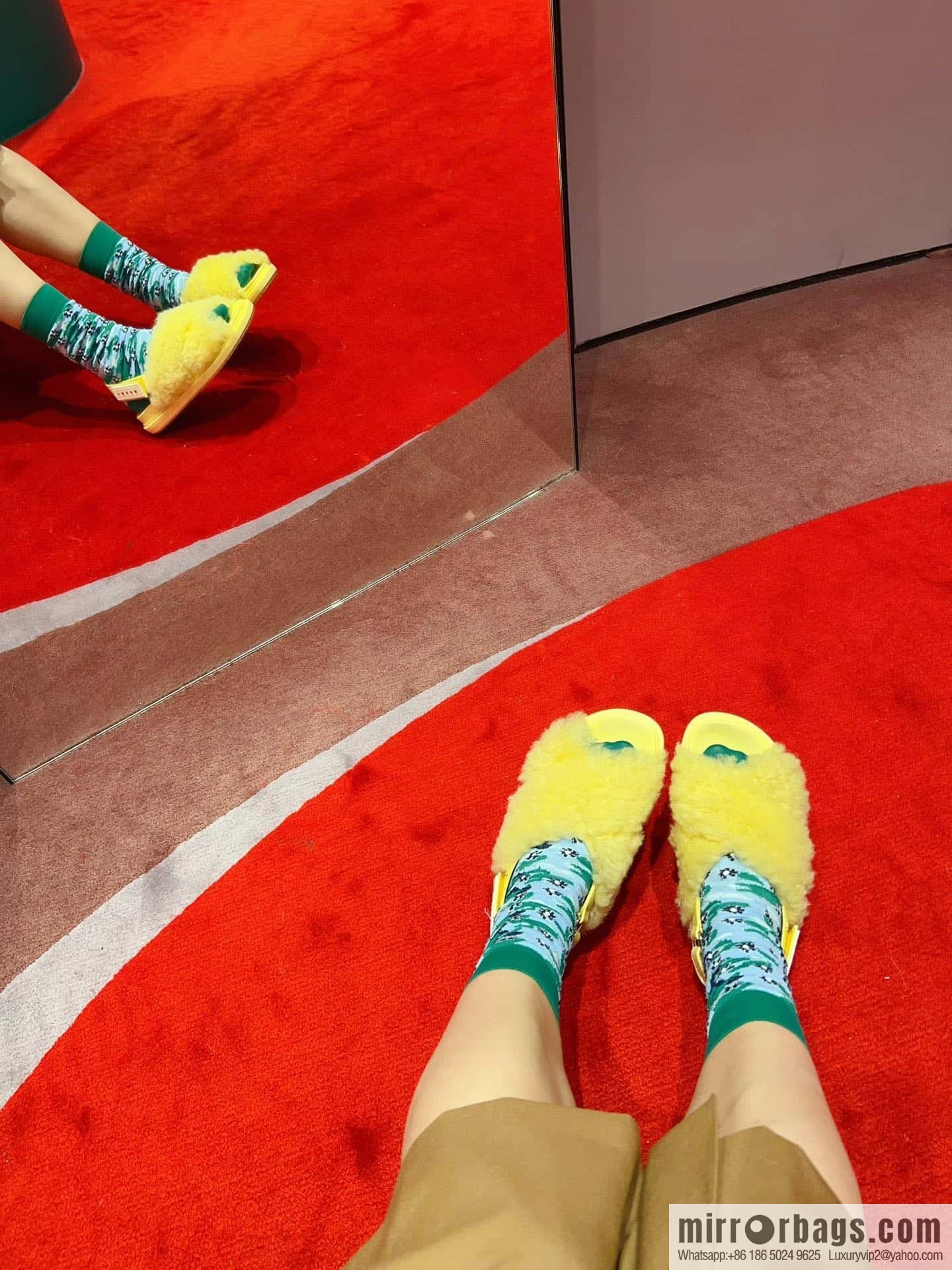 Marni autumn and winter cross-style fur integrated fluff slippers