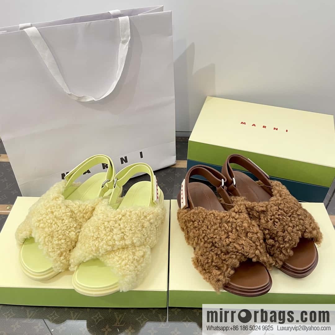 Marni autumn and winter cross-style fur integrated fluff slippers