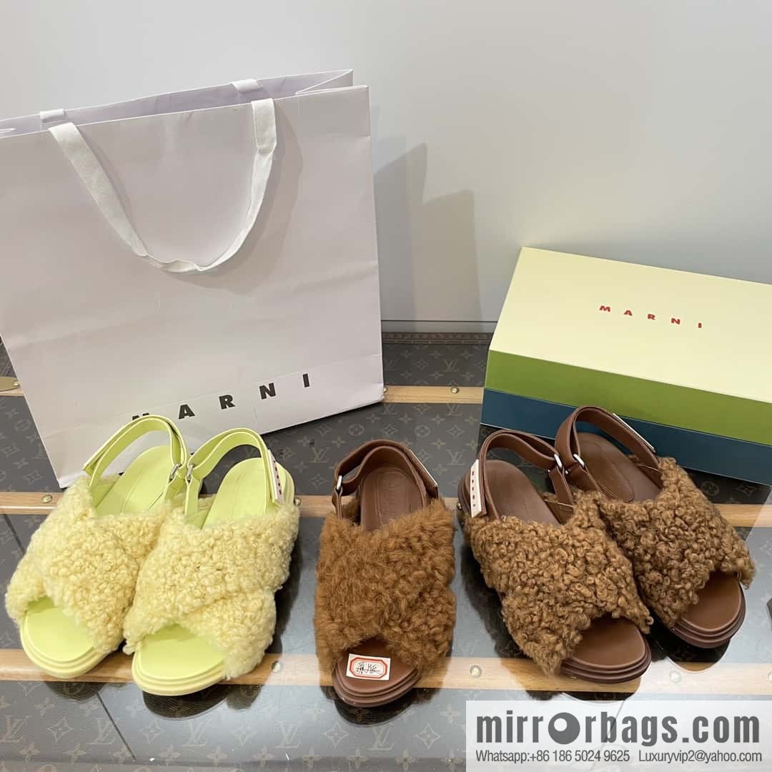 Marni autumn and winter cross-style fur integrated fluff slippers
