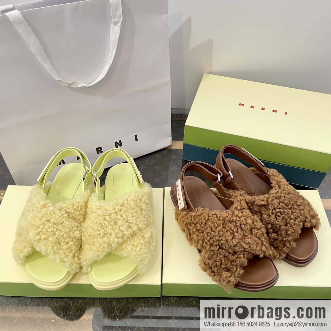 Marni autumn and winter cross-style fur integrated fluff slippers