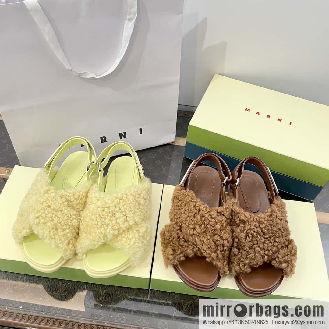 Marni autumn and winter cross-style fur integrated fluff slippers