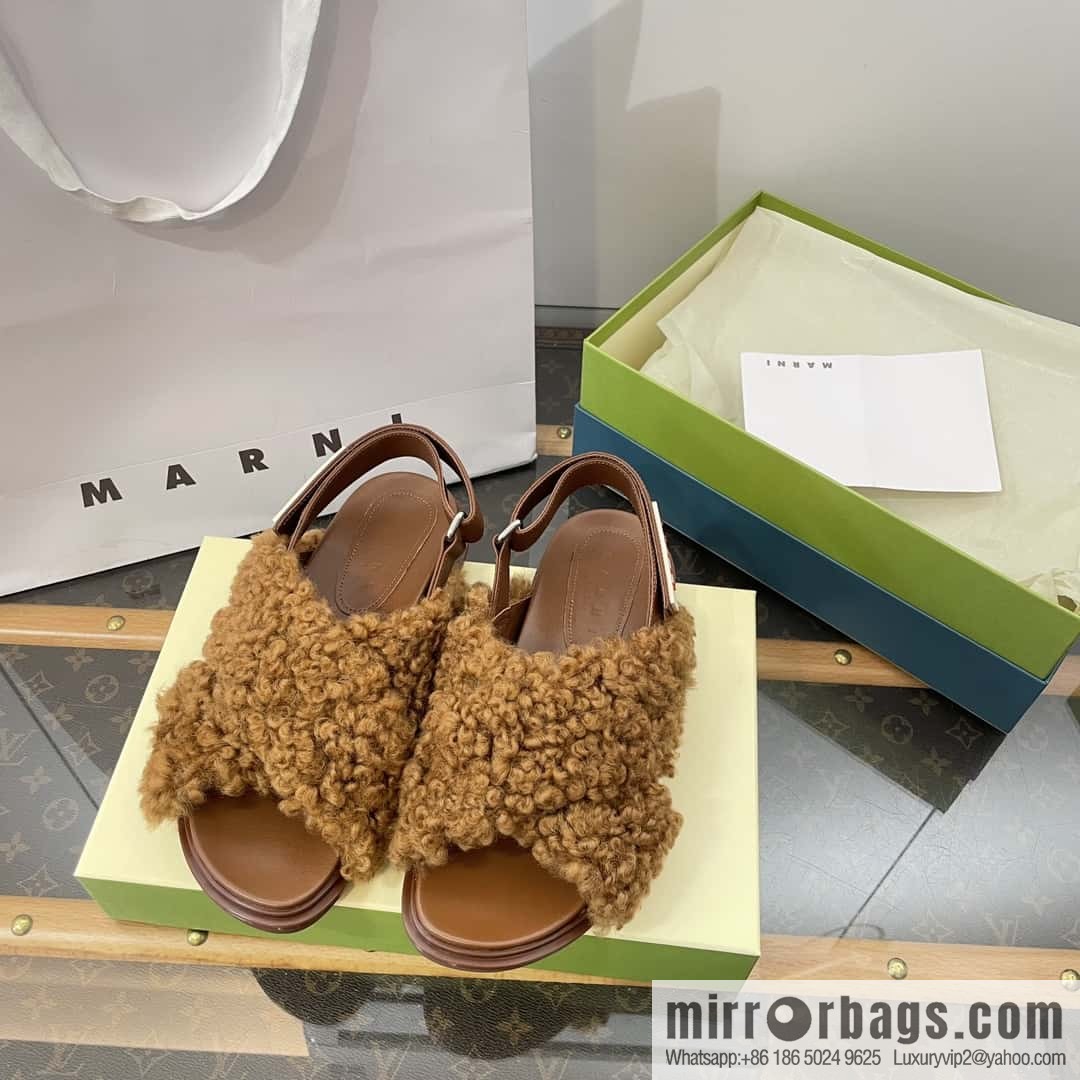 Marni autumn and winter cross-style fur integrated fluff slippers