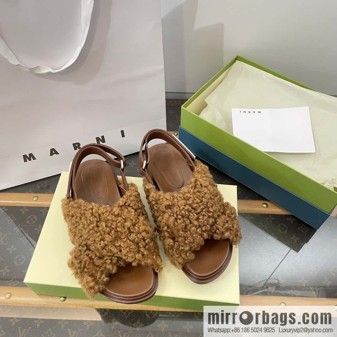 Marni autumn and winter cross-style fur integrated fluff slippers