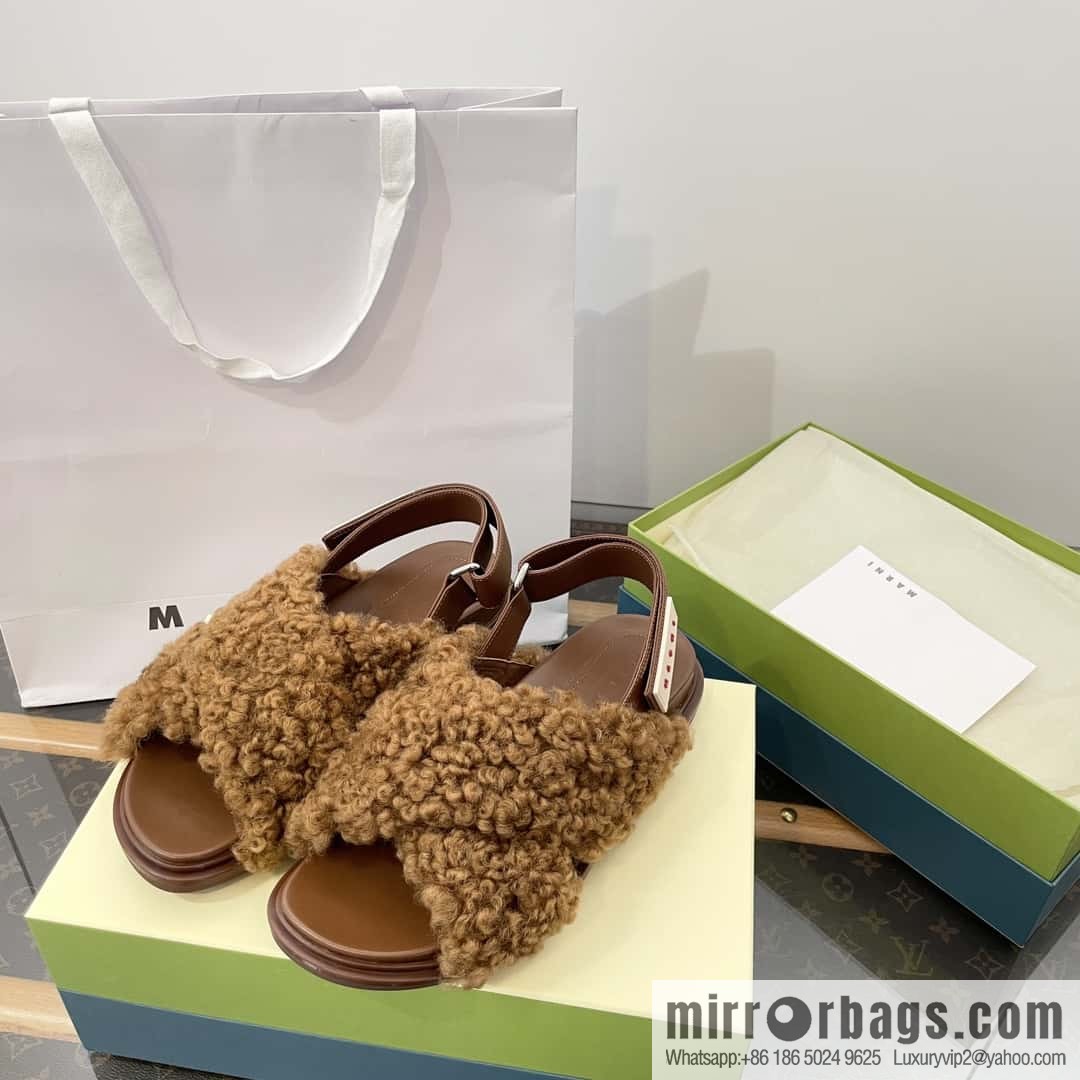 Marni autumn and winter cross-style fur integrated fluff slippers