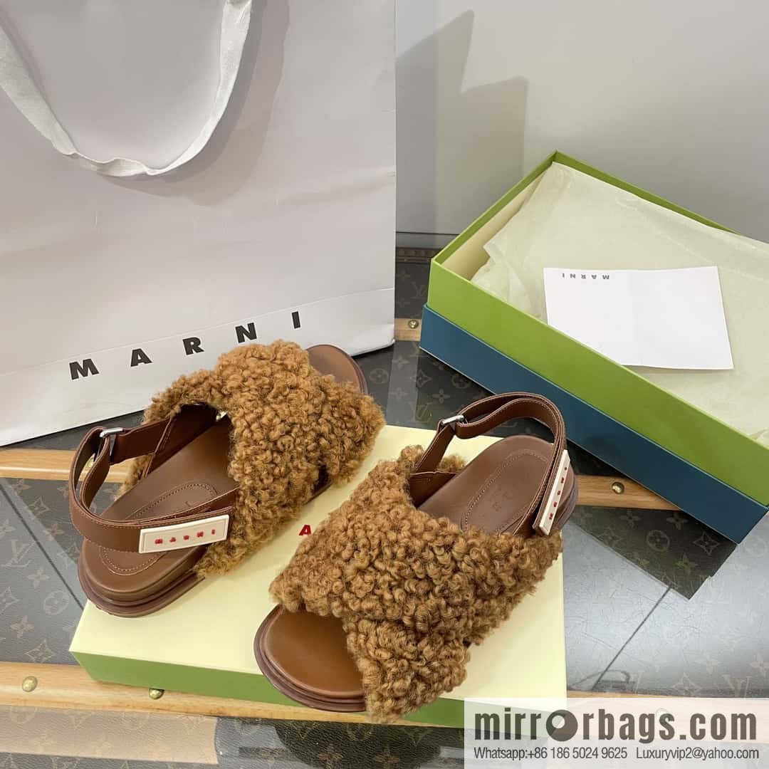 Marni autumn and winter cross-style fur integrated fluff slippers