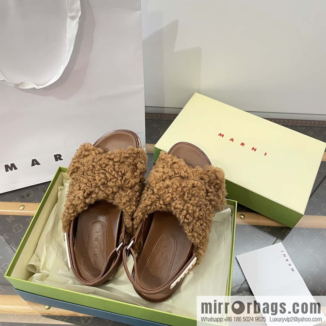 Marni autumn and winter cross-style fur integrated fluff slippers