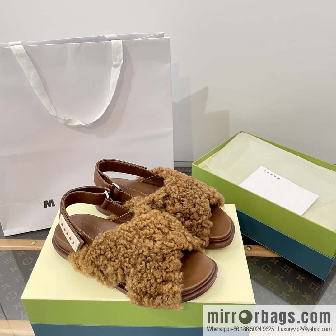 Marni autumn and winter cross-style fur integrated fluff slippers