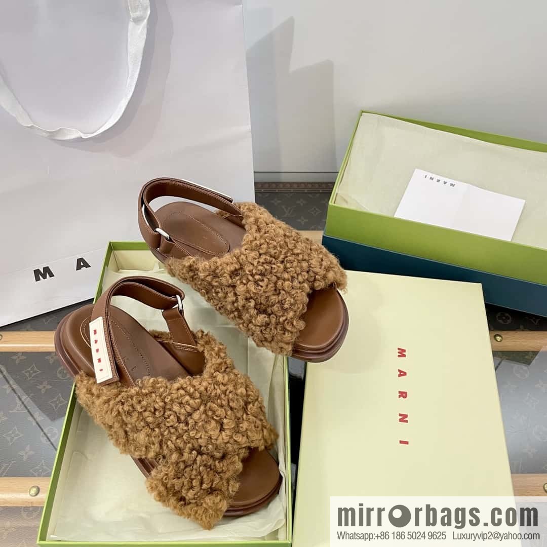 Marni autumn and winter cross-style fur integrated fluff slippers
