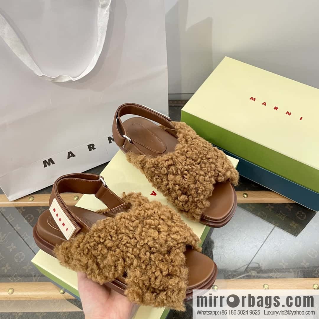 Marni autumn and winter cross-style fur integrated fluff slippers