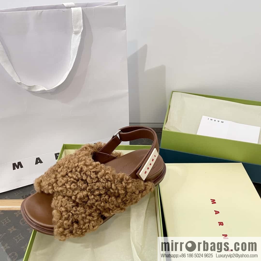 Marni autumn and winter cross-style fur integrated fluff slippers