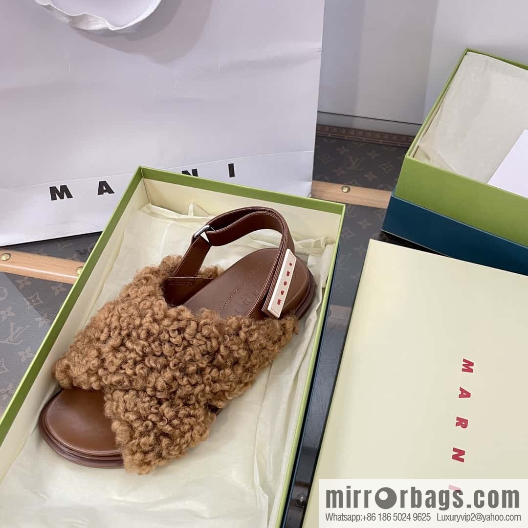 Marni autumn and winter cross-style fur integrated fluff slippers