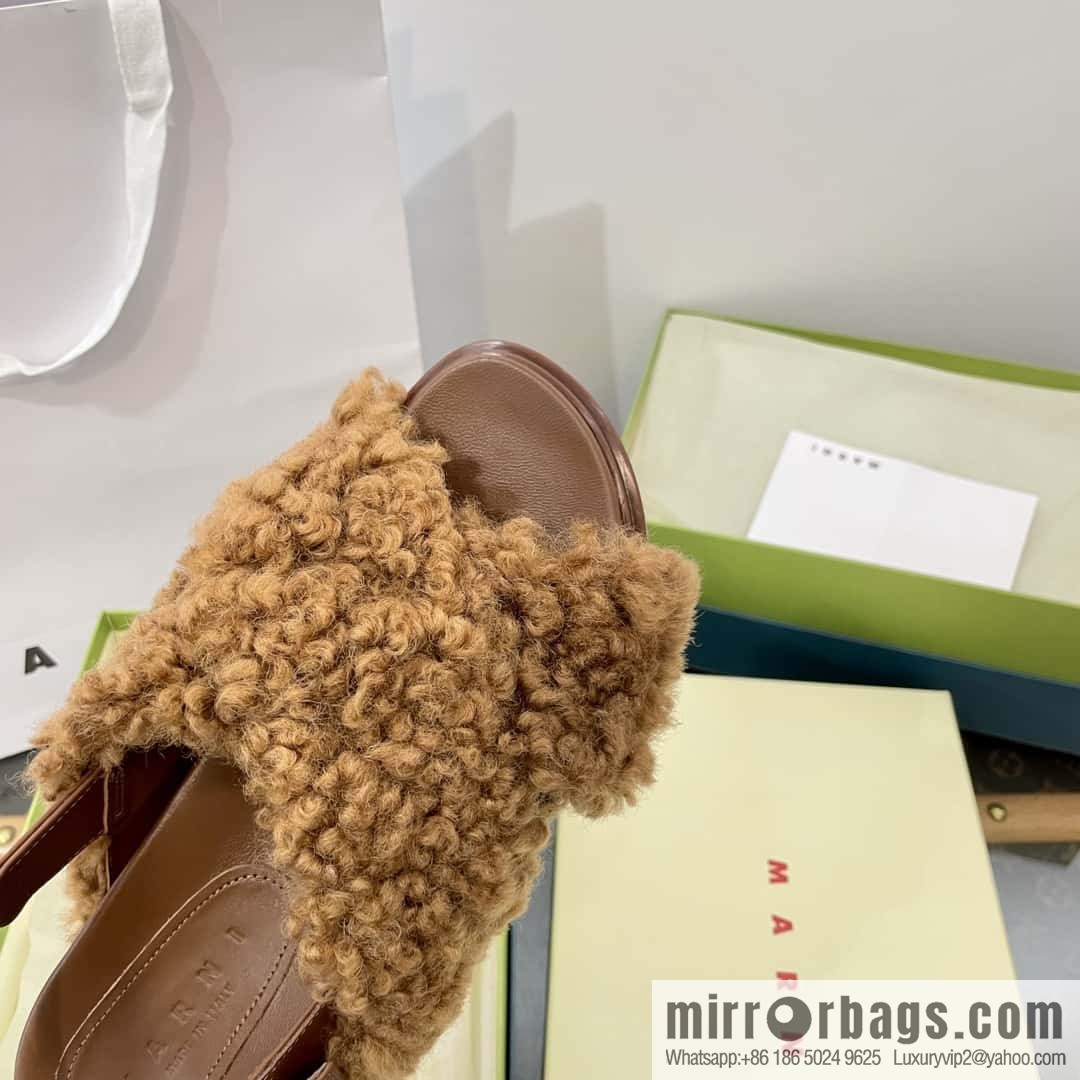 Marni autumn and winter cross-style fur integrated fluff slippers