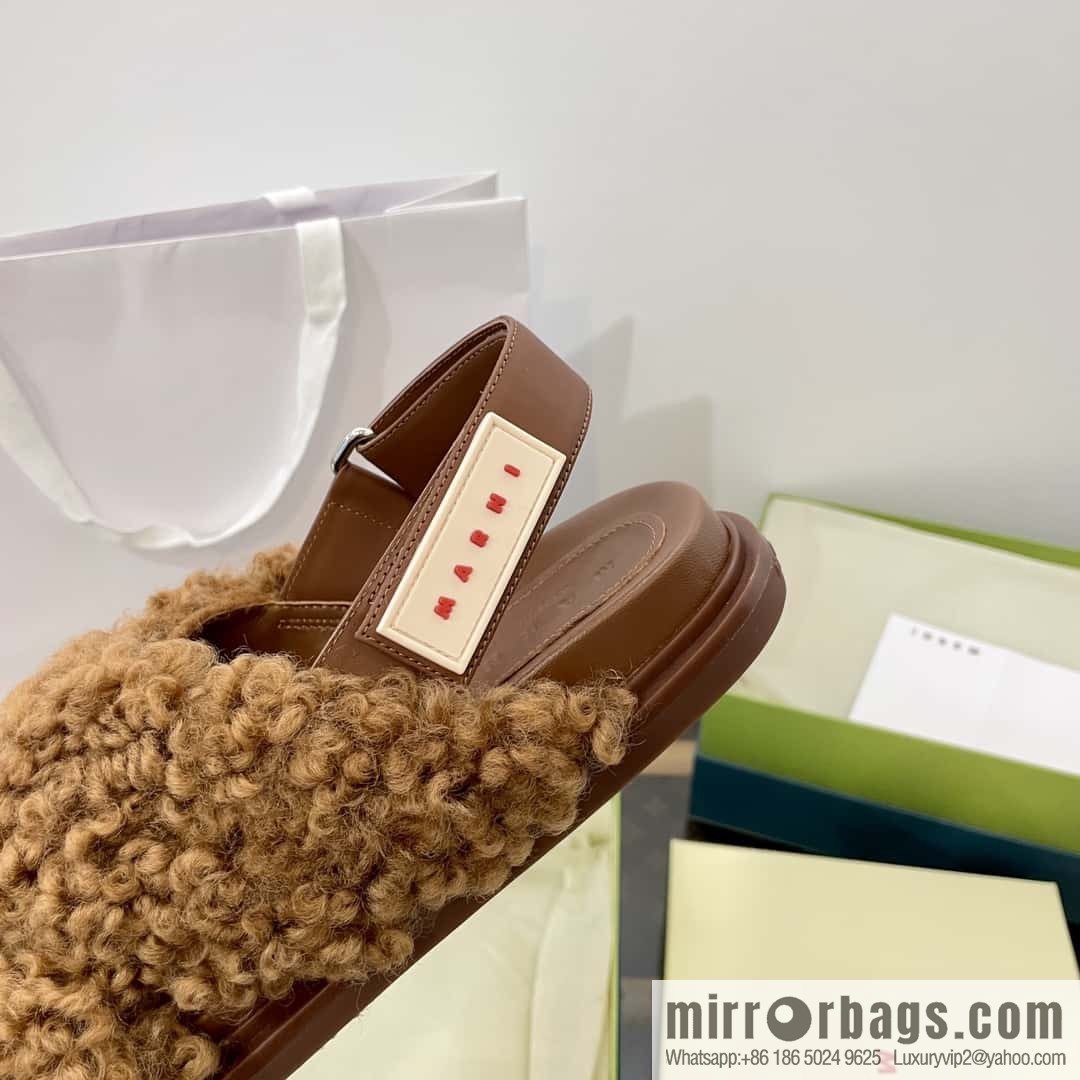 Marni autumn and winter cross-style fur integrated fluff slippers