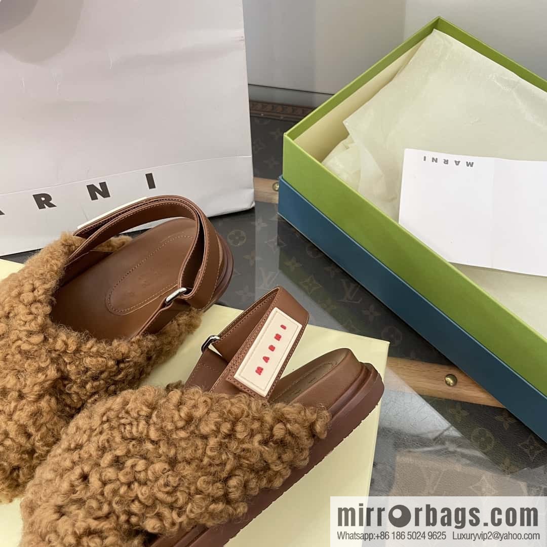 Marni autumn and winter cross-style fur integrated fluff slippers