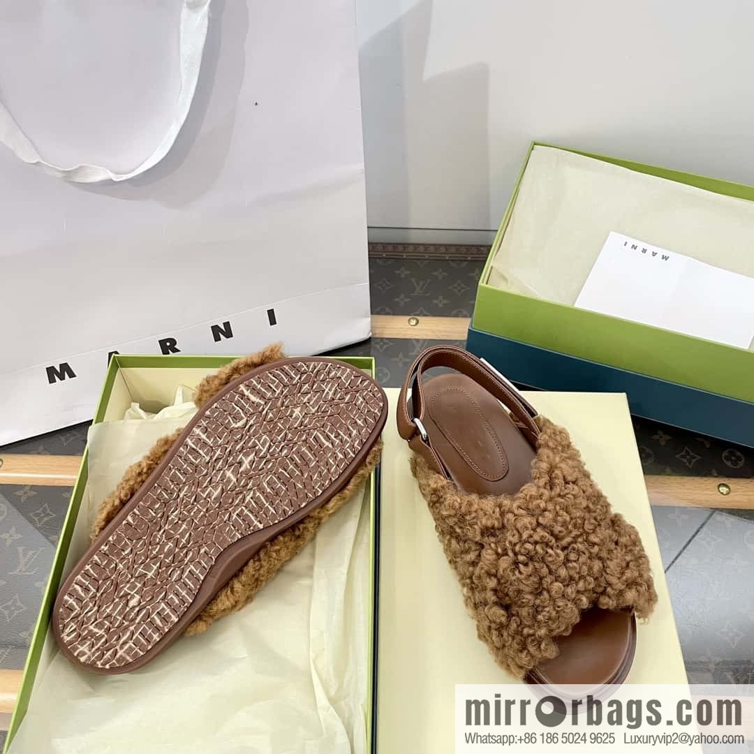Marni autumn and winter cross-style fur integrated fluff slippers