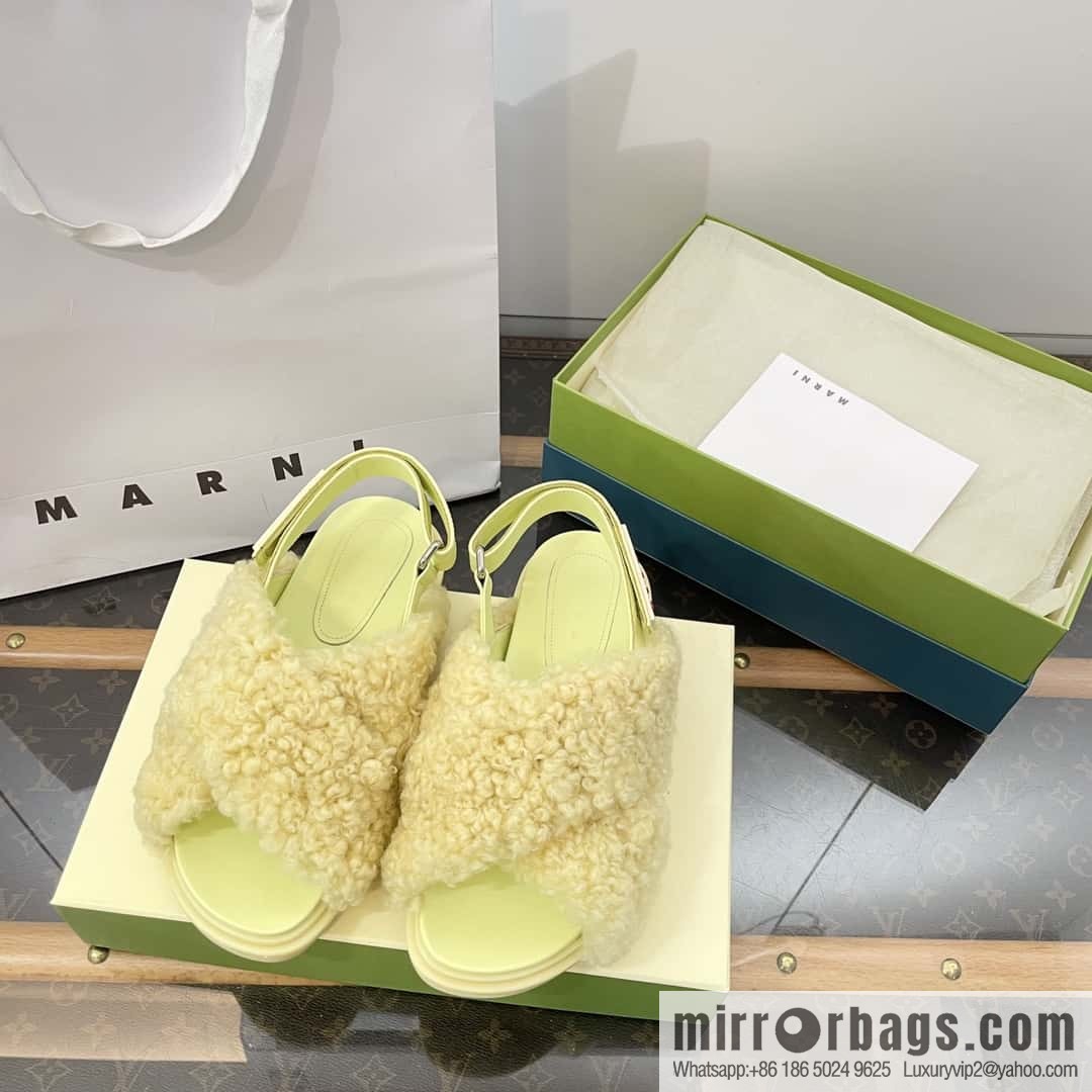 Marni autumn and winter cross-style fur integrated fluff slippers