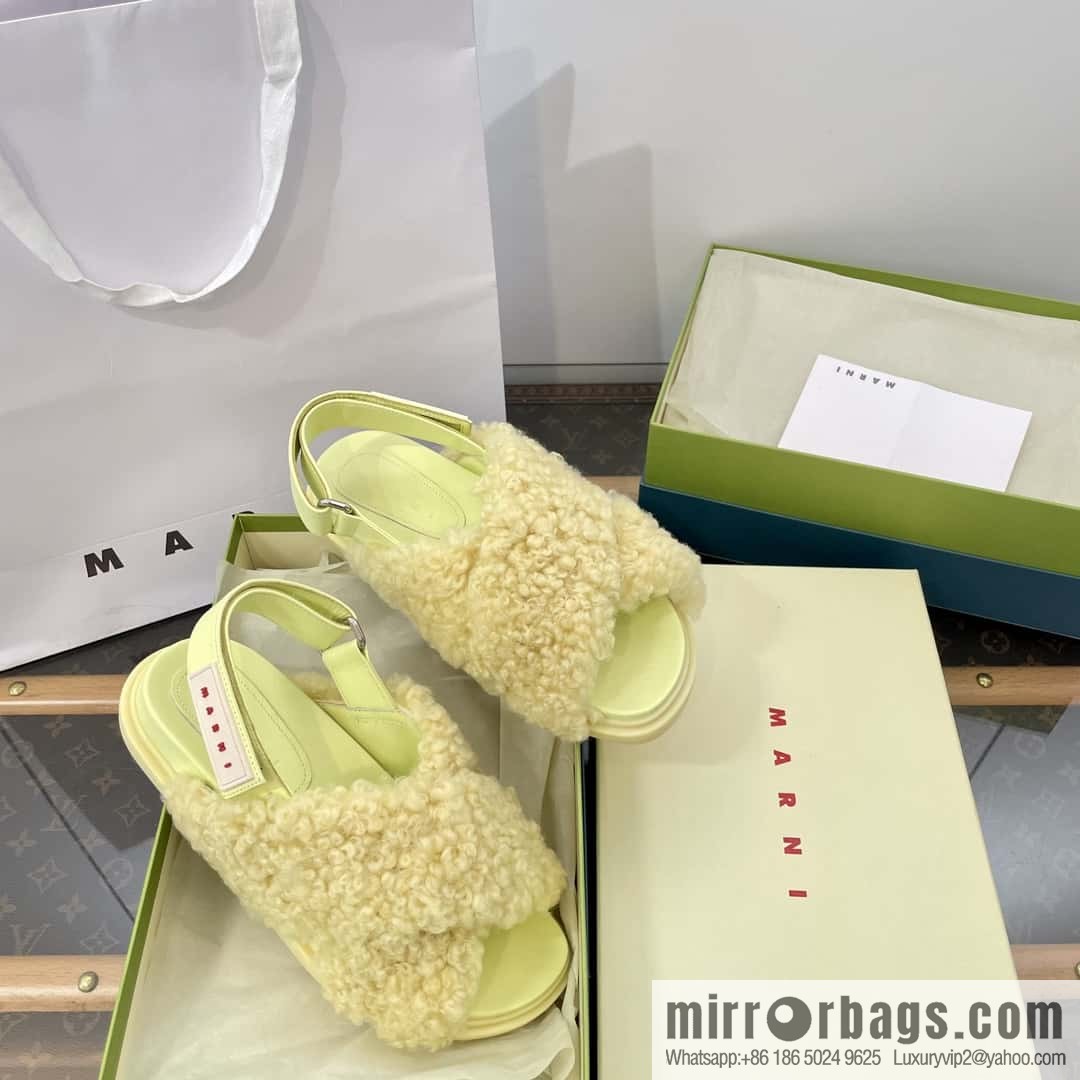 Marni autumn and winter cross-style fur integrated fluff slippers