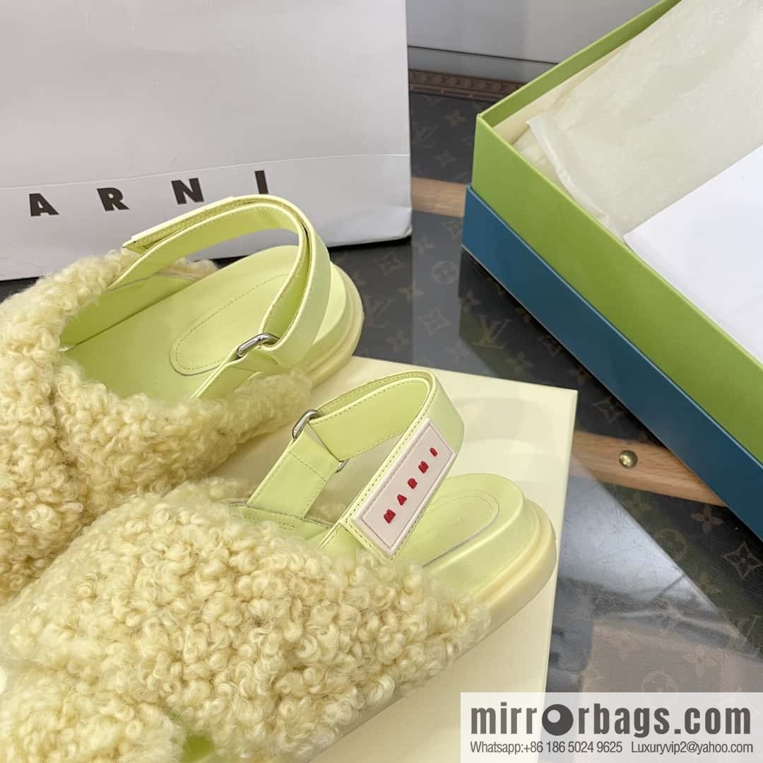 Marni autumn and winter cross-style fur integrated fluff slippers
