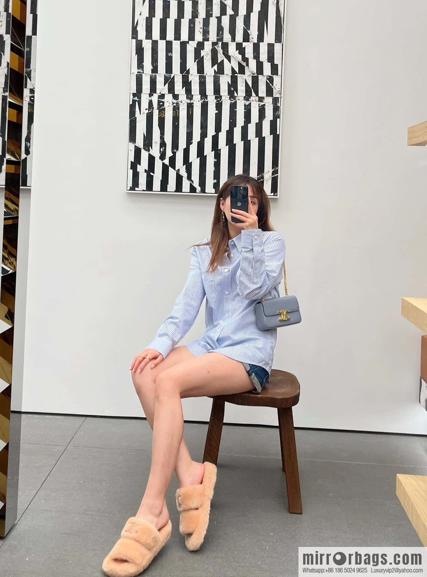 CELINE Autumn and winter Arc de Triomphe Mao Mao slippers