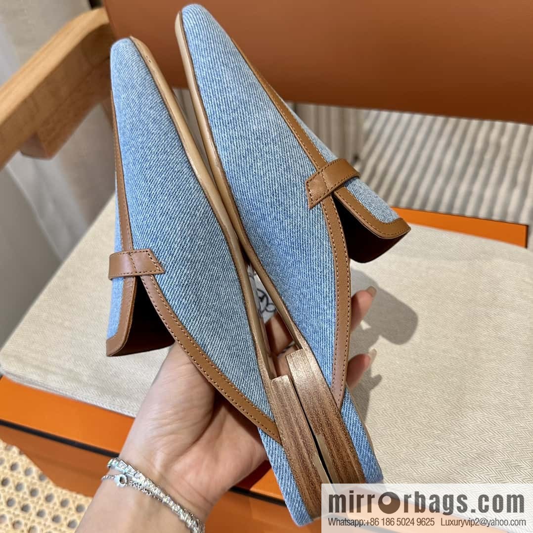 Hermes 2023 latest half-mop muller shoes 🐎🐎🐎 denim blue