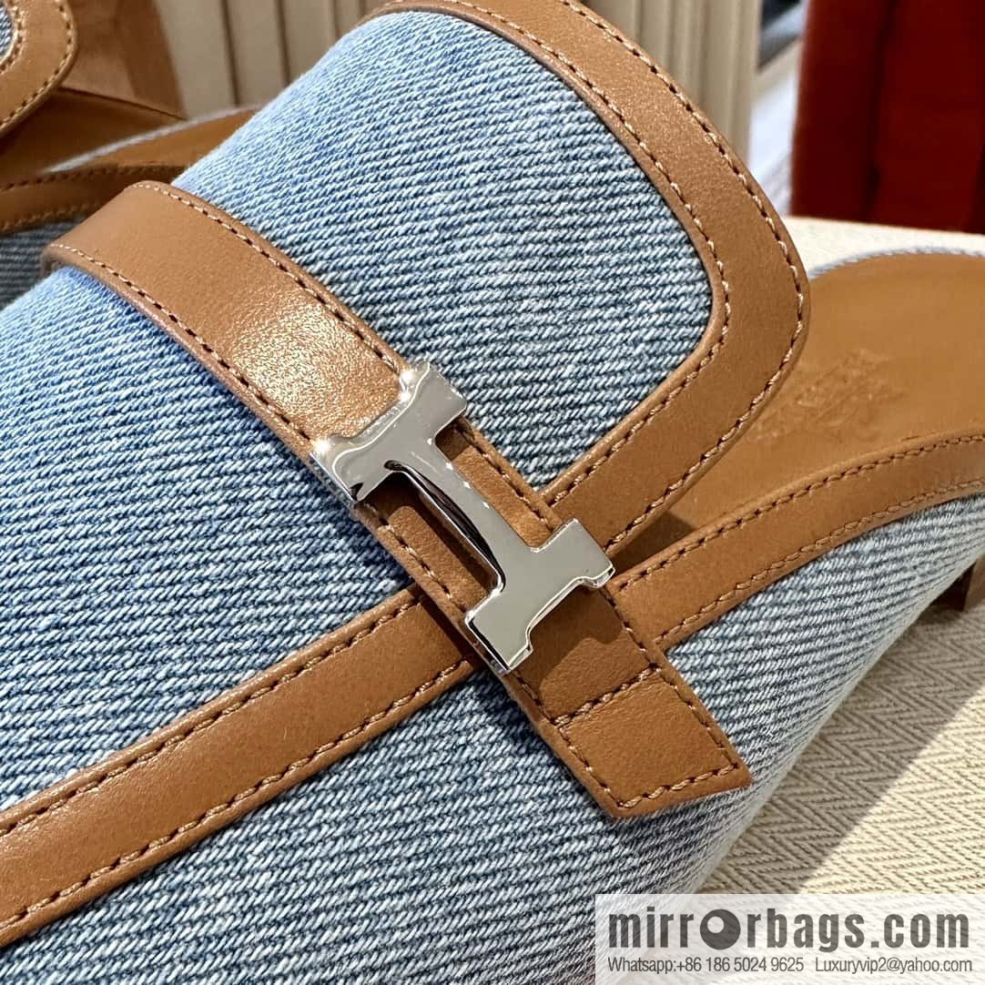 Hermes 2023 latest half-mop muller shoes 🐎🐎🐎 denim blue