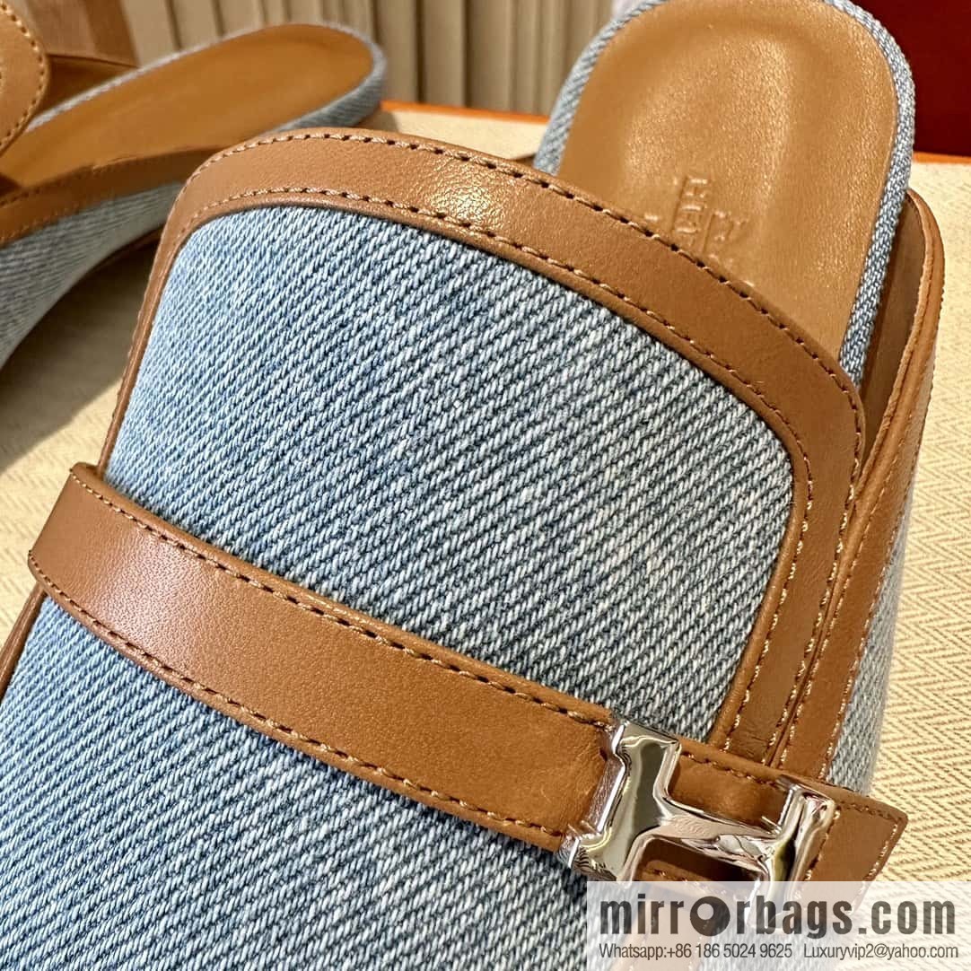 Hermes 2023 latest half-mop muller shoes 🐎🐎🐎 denim blue