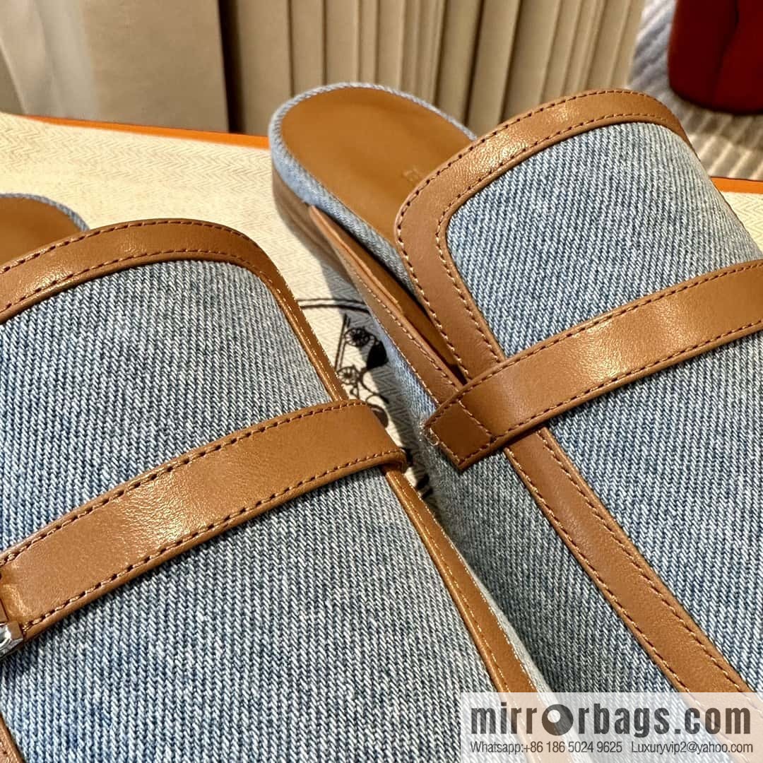 Hermes 2023 latest half-mop muller shoes 🐎🐎🐎 denim blue