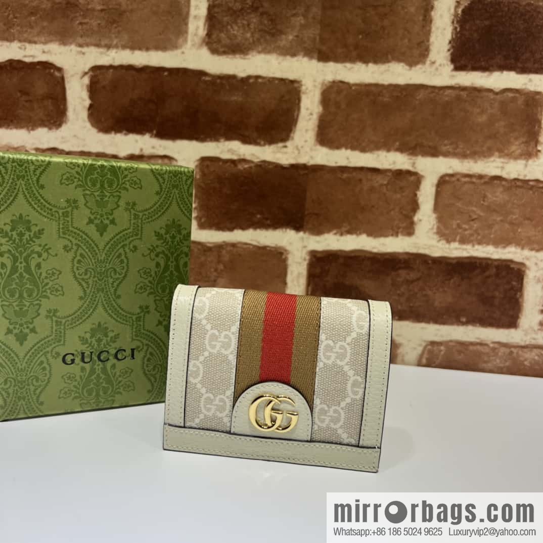 Gucci Ophidia series GG card holder 523155m glue/rice white leather