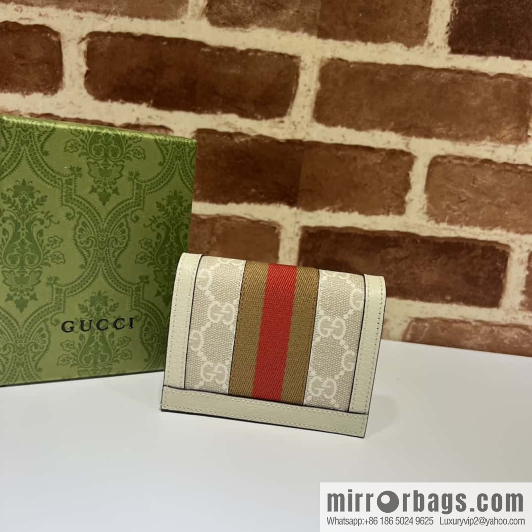 Gucci Ophidia series GG card holder 523155m glue/rice white leather