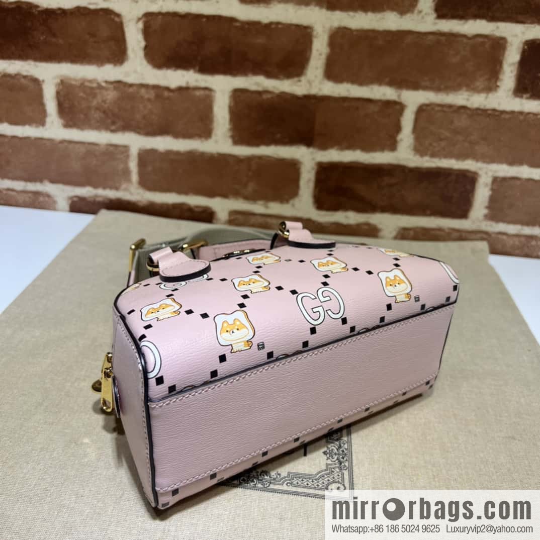 GUCCI Ophidia series mini GG tote bag 724606 pink/animal printed