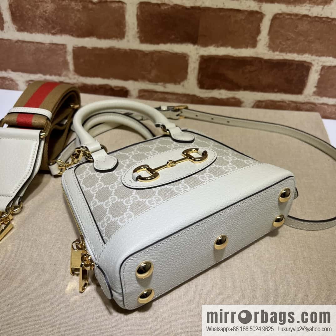 GUCCI Gucci horse buckle 1955 series GG mini handbag 677212m glue/beige leather