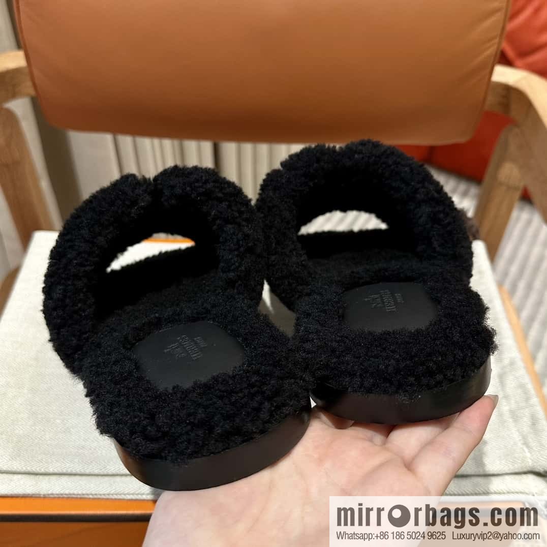 Hermès imported lamb wool lzmir series men's sandals