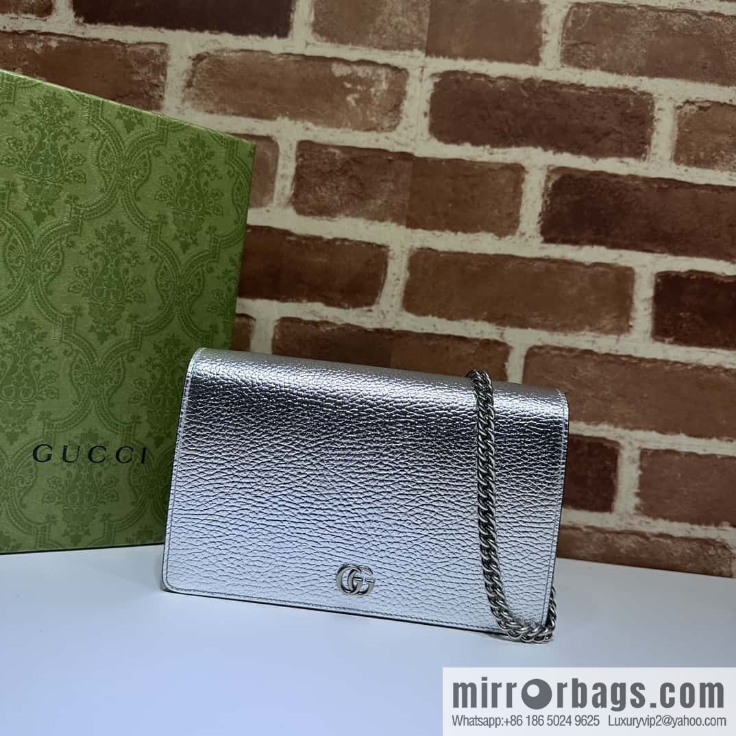 GUCCI GG Marmont series mini chain strap handbag 497985 silver