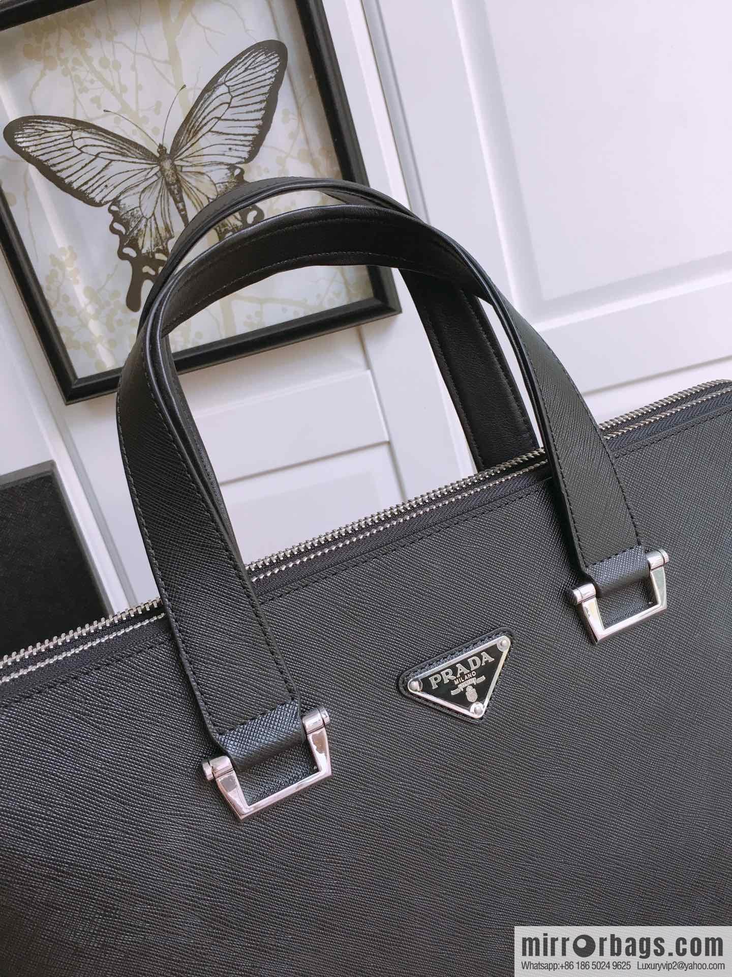PRADA imported cross pattern leather briefcase