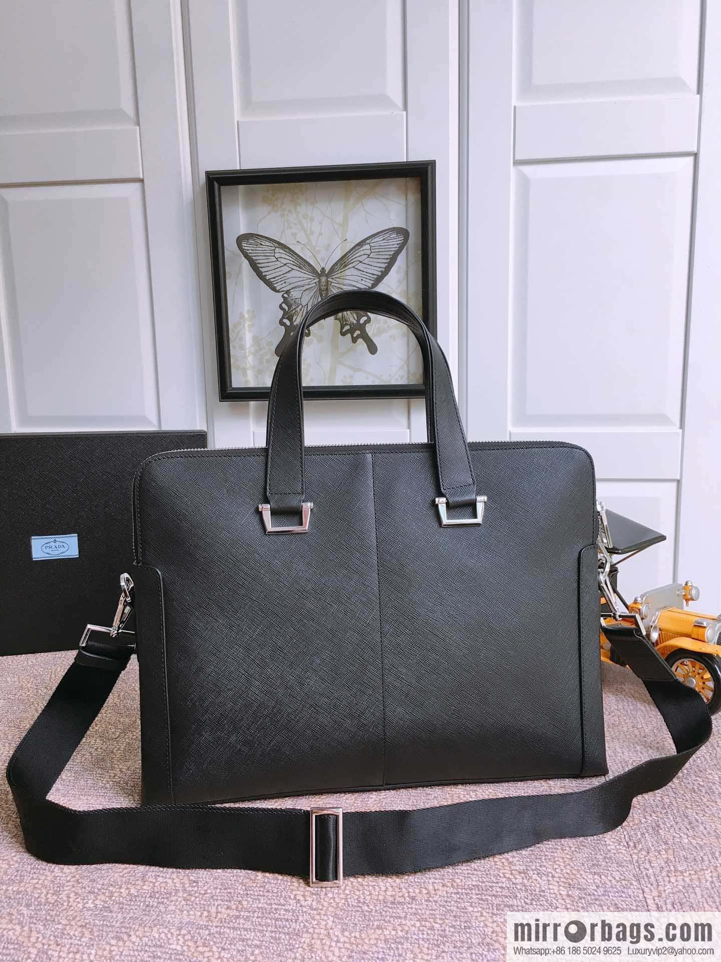 PRADA imported cross pattern leather briefcase