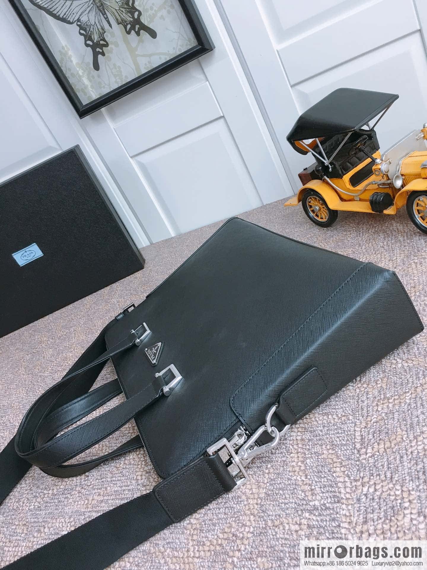 PRADA imported cross pattern leather briefcase