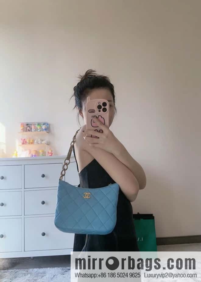 CHANEL 23A Handicraft Workshop HOBO Underarm Bag AS4220 Light Blue