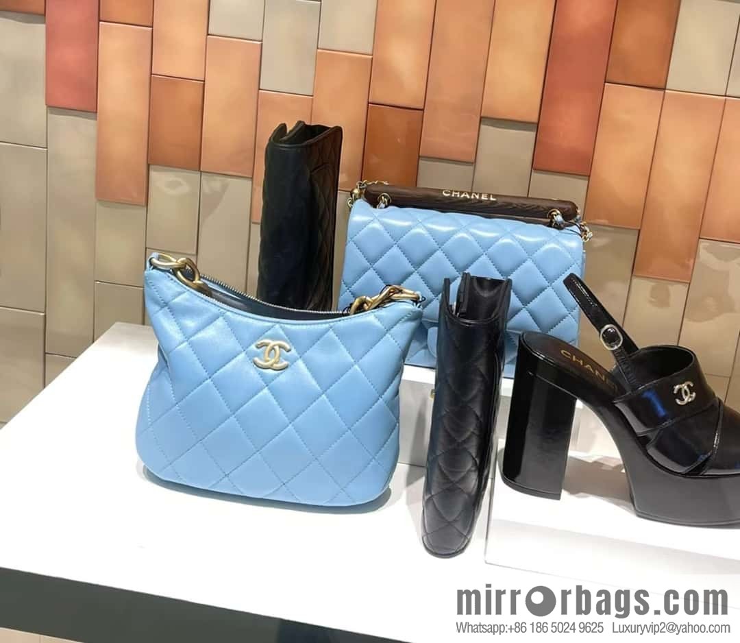 CHANEL 23A Handicraft Workshop HOBO Underarm Bag AS4220 Light Blue