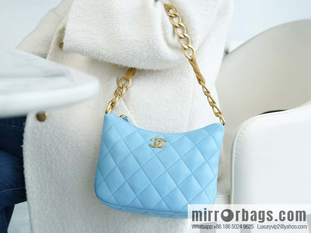 CHANEL 23A Handicraft Workshop HOBO Underarm Bag AS4220 Light Blue