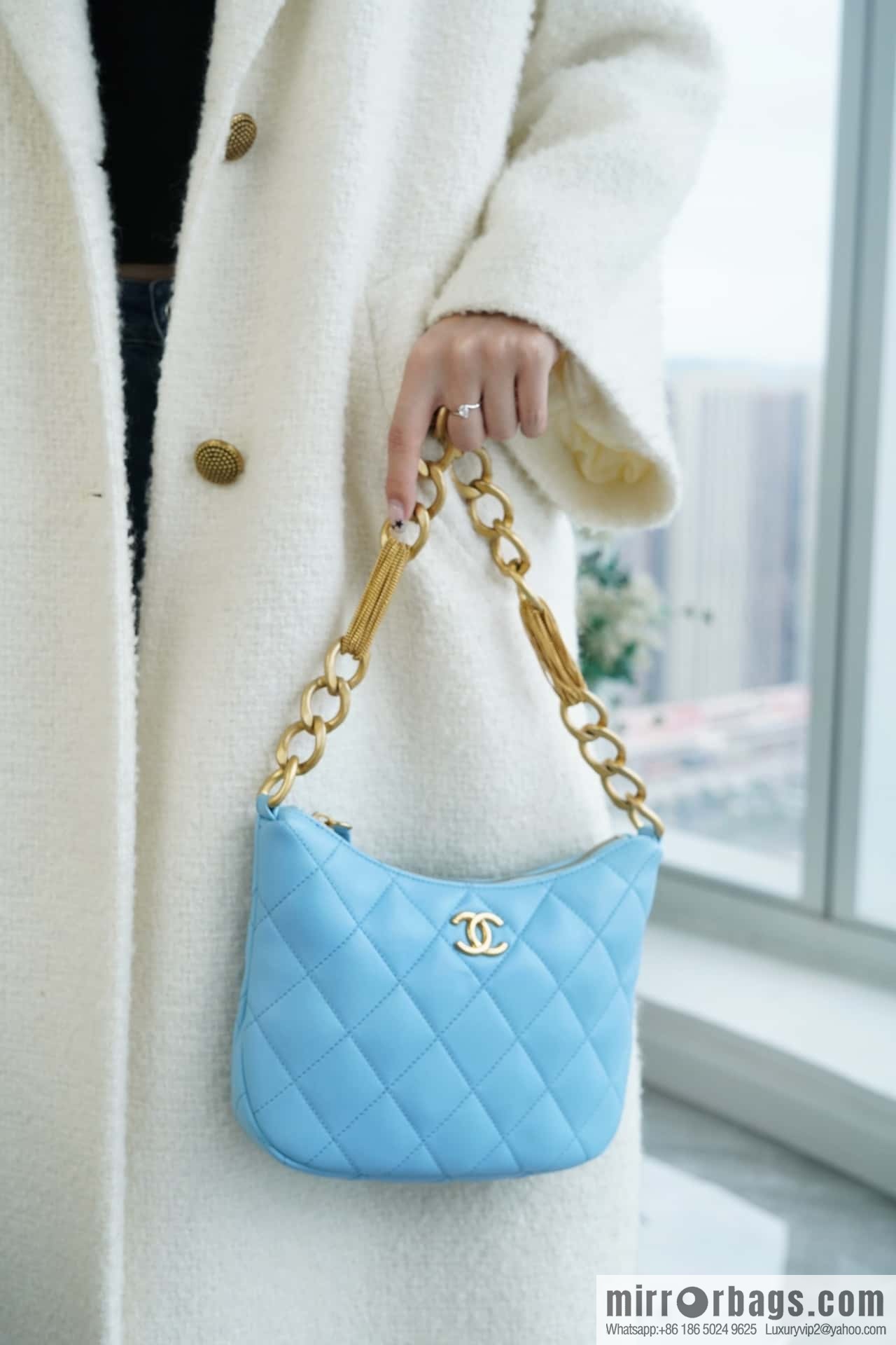 CHANEL 23A Handicraft Workshop HOBO Underarm Bag AS4220 Light Blue