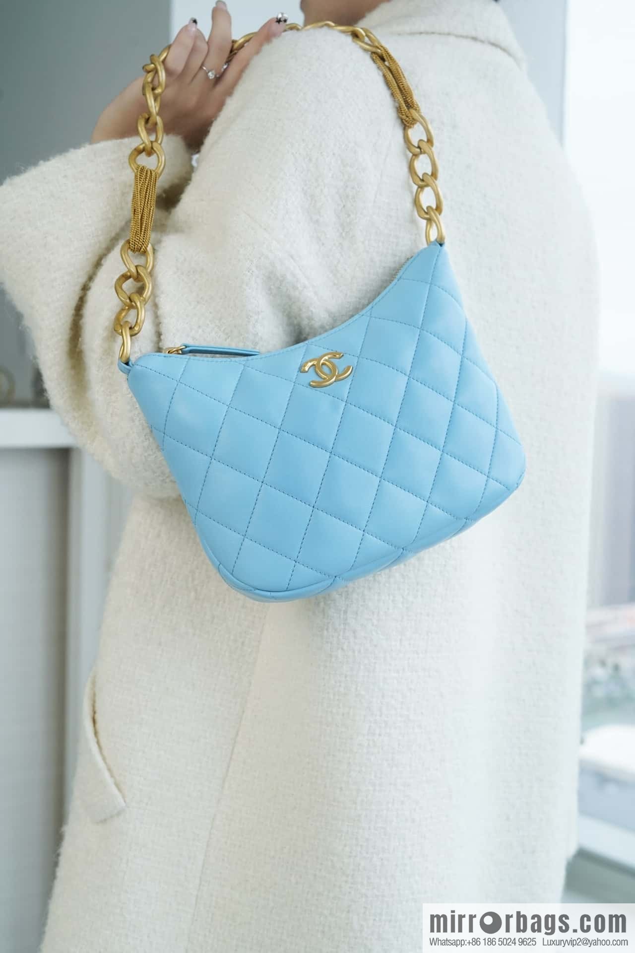 CHANEL 23A Handicraft Workshop HOBO Underarm Bag AS4220 Light Blue